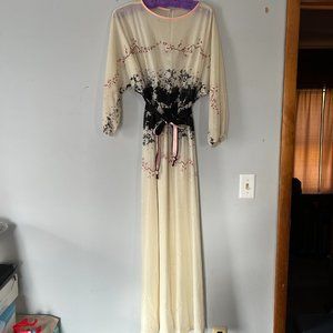 Vintage Formal Gown w/Sequin Cherry Blossom & Black White Flower Pattern